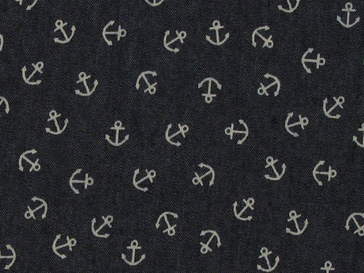 Sailing Anchors Printed Chamray, Dark Blue