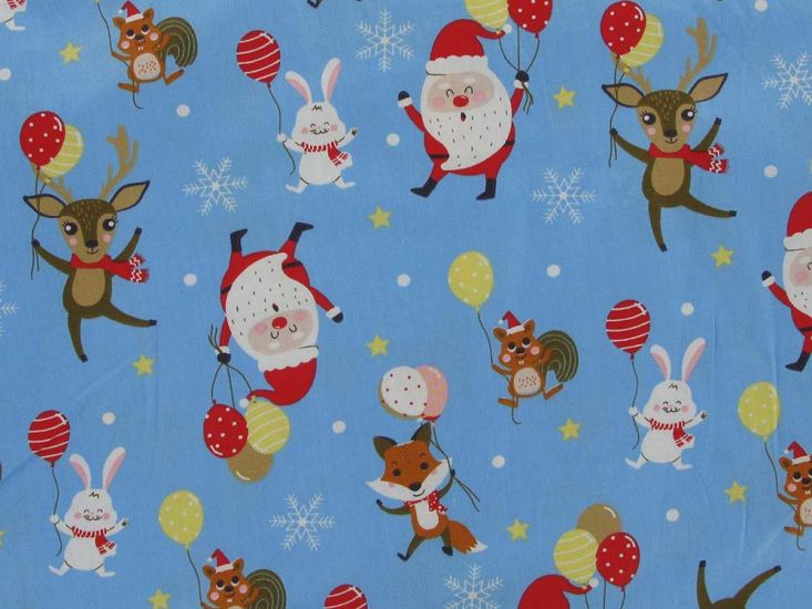 Santa Balloon Party Cotton Print, Sky