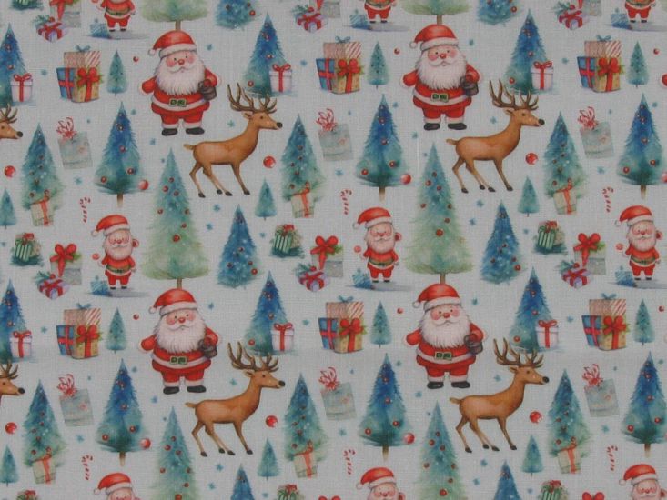 Santa Claus and Rudolph Polycotton Print, Blue