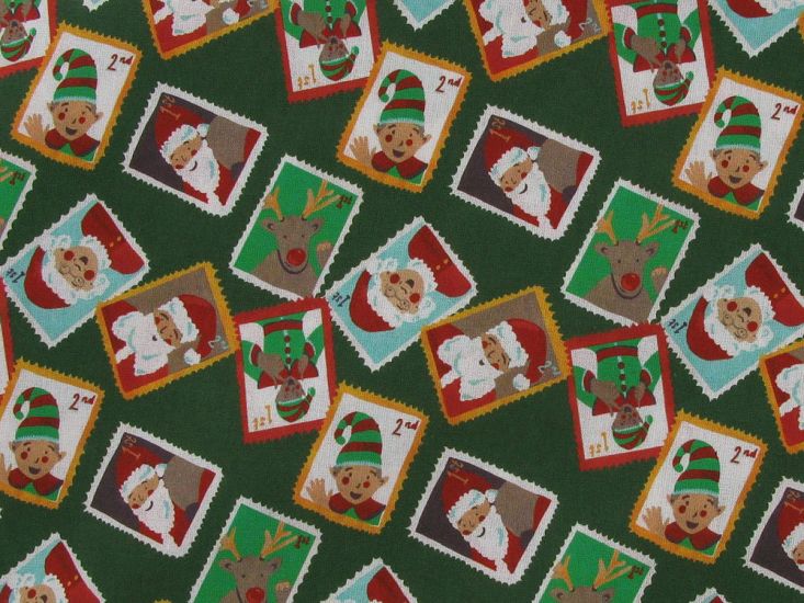 Santa Stamps Christmas Cotton Print