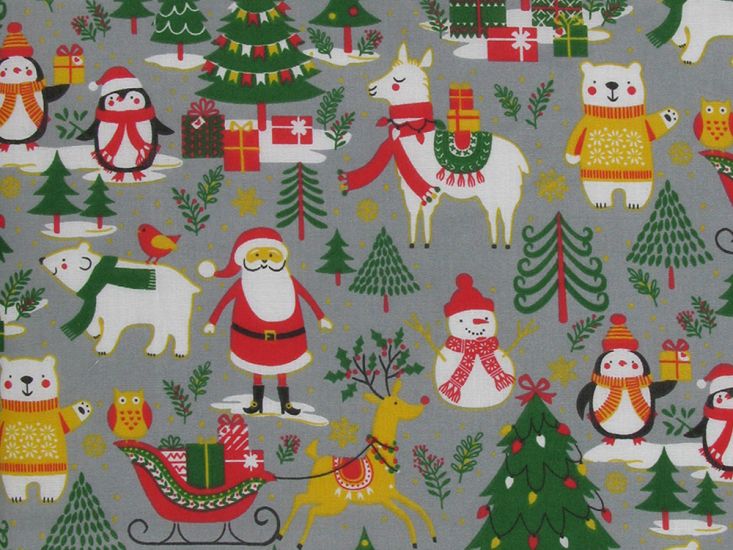 Santa Home Polycotton Print, Grey