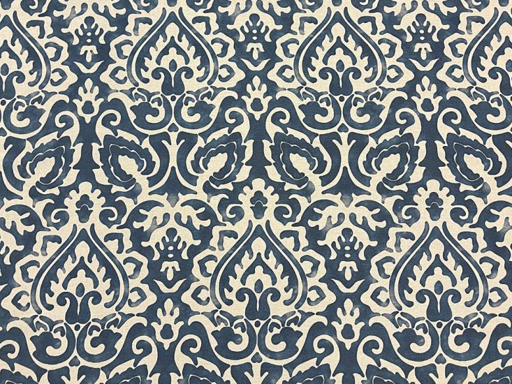 Sapphire Damask Linen Rayon Print, Royal