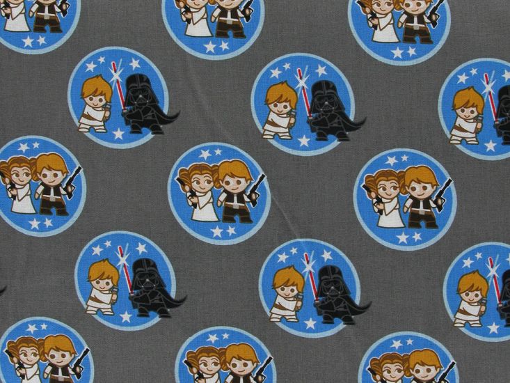 Star Wars Kawaii Hereos Cotton Print, Grey