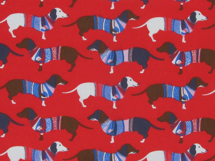 Sausage Dog Jumper Polycotton Print, Red
