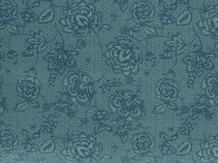 Scales Rose Cotton Print, Teal