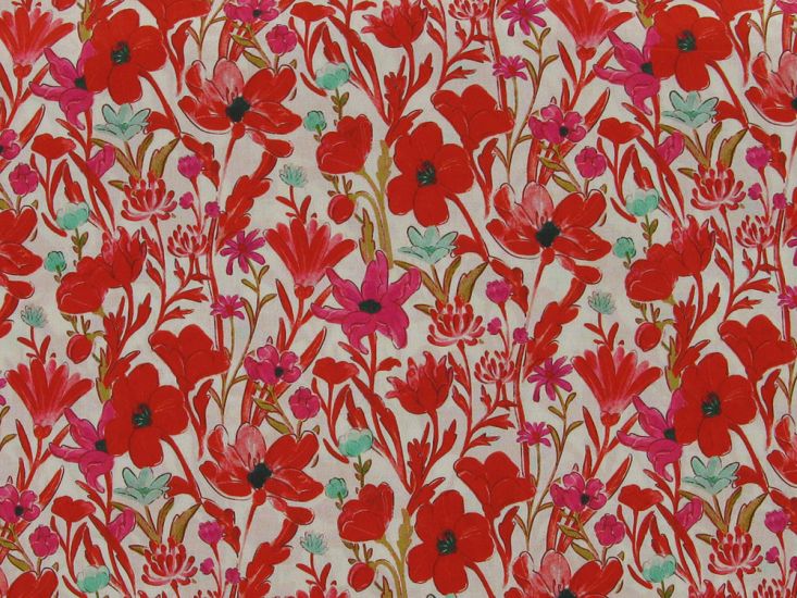 Scarlet Meadow Cotton Lawn, Red