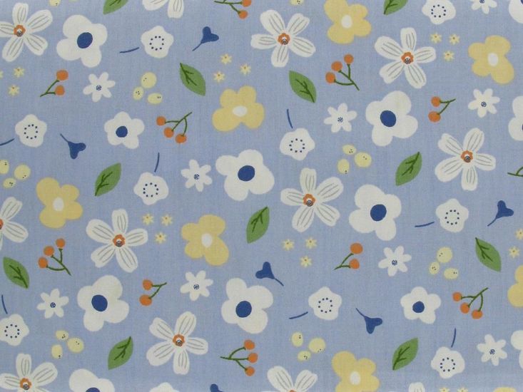 Scatter Flora Cotton Print, Light Blue