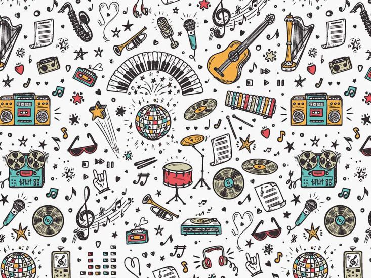 School Days Doodle Cotton Print, Music