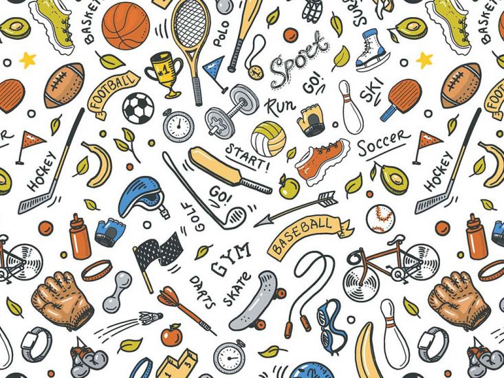 School Days Doodle Cotton Print, Sport