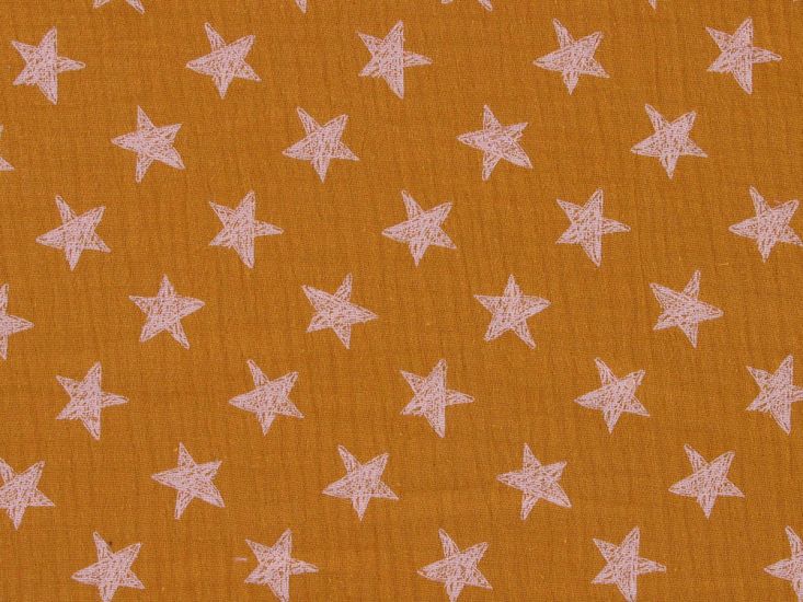 Scribble Star Printed Double Gauze, Ochre