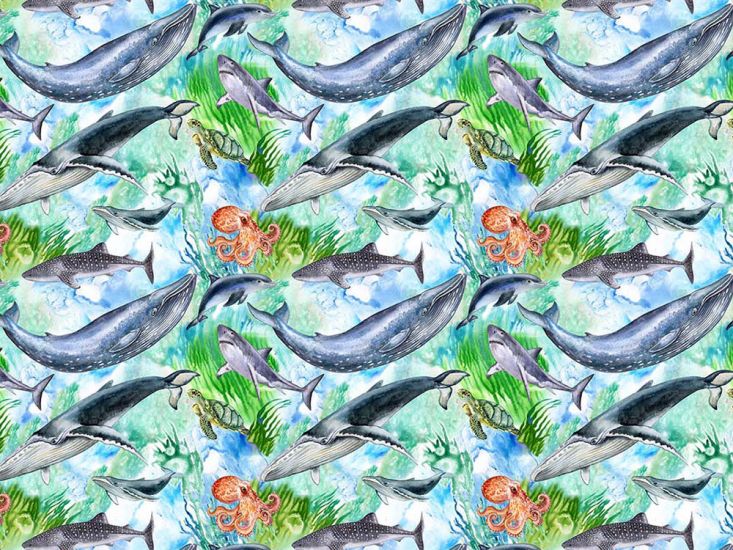 Sealife Cotton Print, Whales