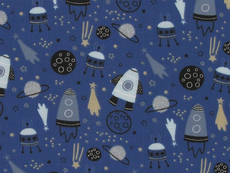 Shooting Star Rocket Polycotton Print, Blue