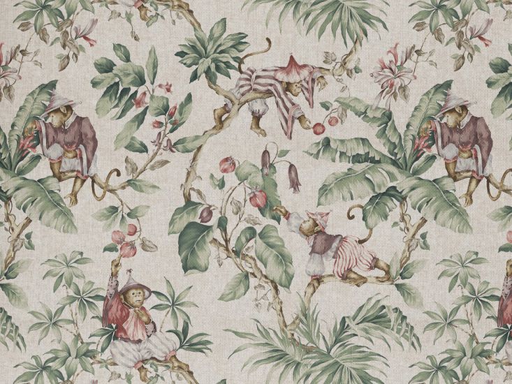 Showcase Cotton Rich Printed Panama, Chinoiserie Monkey