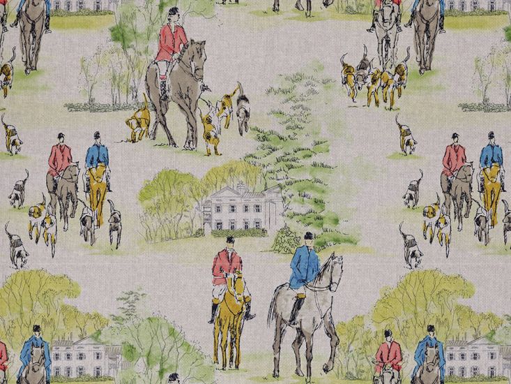 Showcase Cotton Rich Printed Panama, Hunting Scene