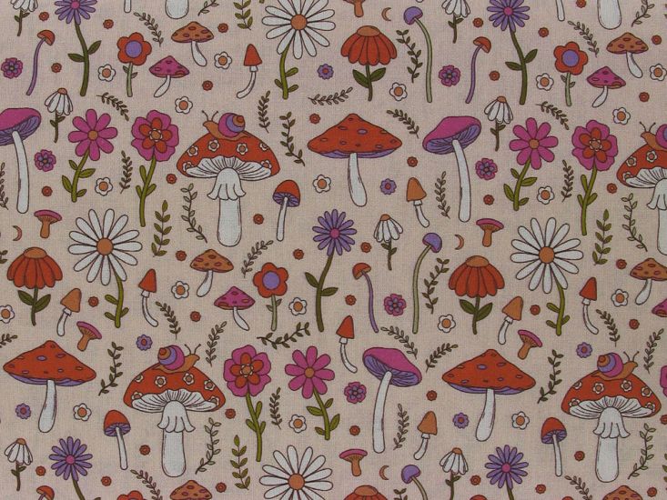 Shroom Serenity Cotton Print, Pink