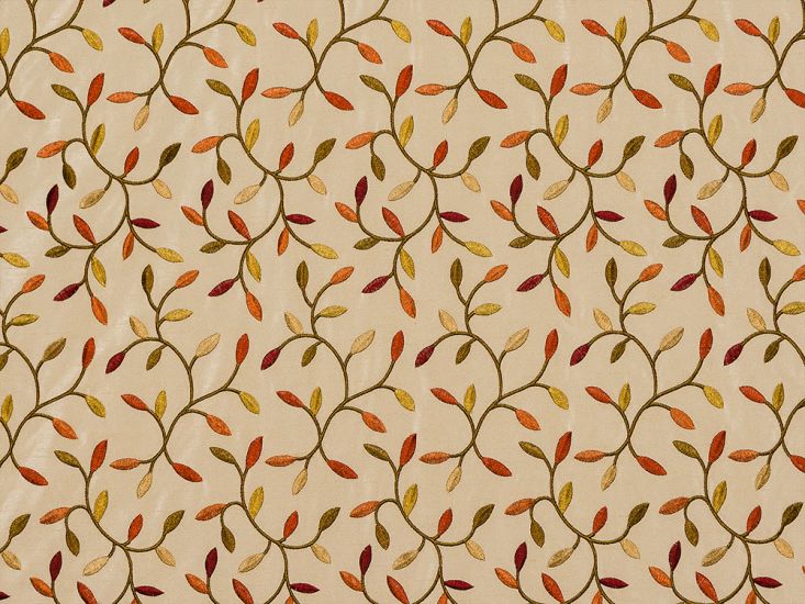 Sienna Embroidered Polyester Curtain Fabric, Autumn