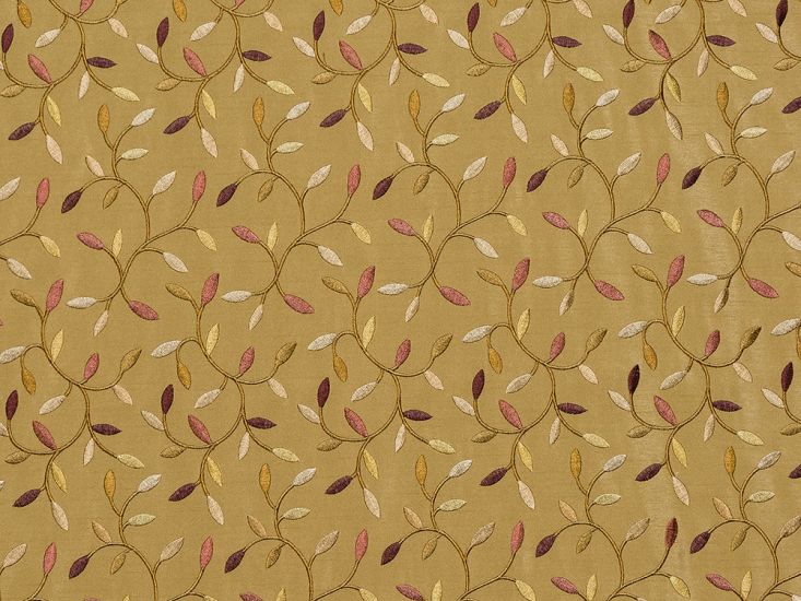 Sienna Embroidered Polyester Curtain Fabric, Olive