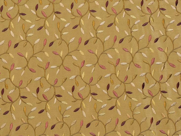 Sienna Embroidered Polyester Curtain Fabric, Olive