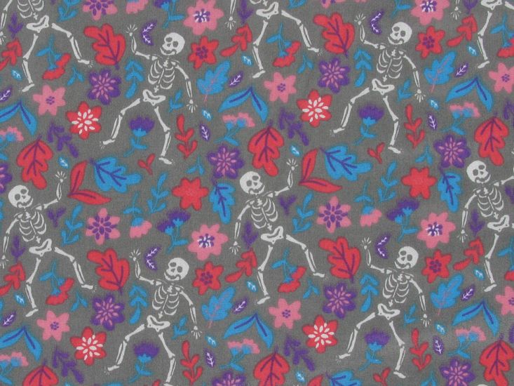 Skeleton Bloom Polycotton Print, Grey