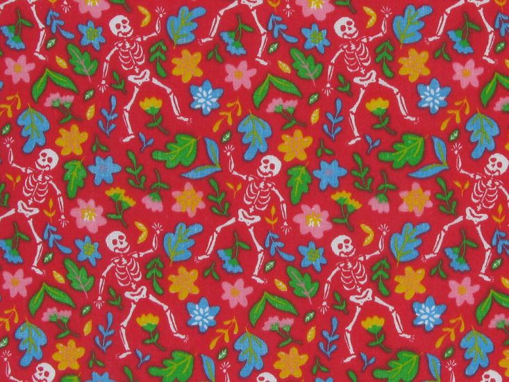 Skeleton Bloom Polycotton Print, Red