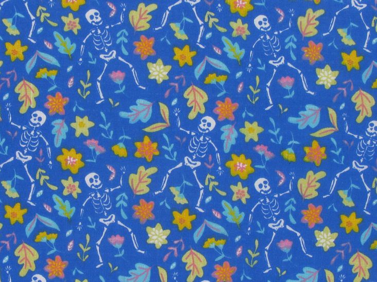 Skeleton Bloom Polycotton Print, Royal