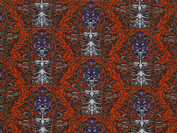 Skeleton Vines Halloween Polycotton Print, Orange