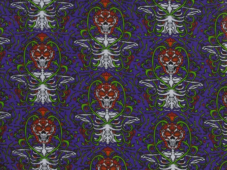 Skeleton Vines Halloween Polycotton Print, Purple