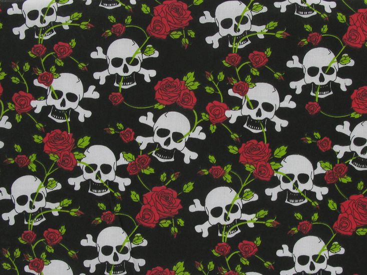 Skull ann Crossbones Rose Polycotton Print, Red