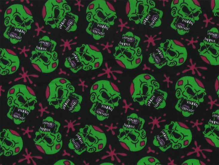 Skull Splat Polycotton Print, Green