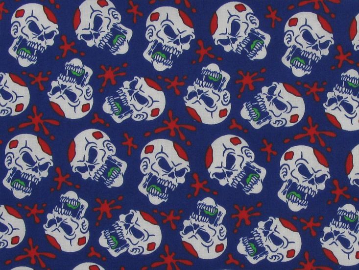 Skull Splat Polycotton Print, Navy