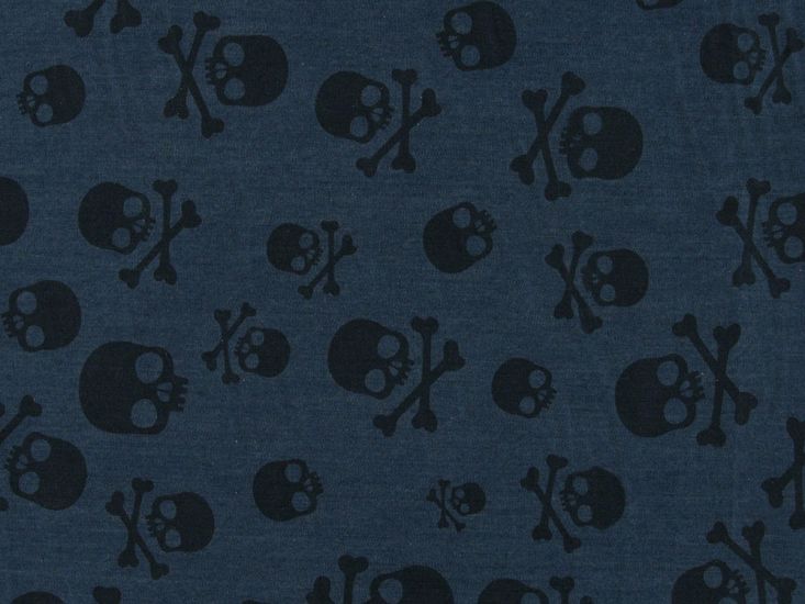 Skulls Printed Stretch Chambray