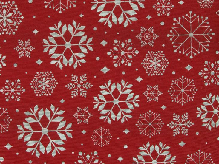 Snowfall Christmas Cotton Rich Panama Canvas, Red