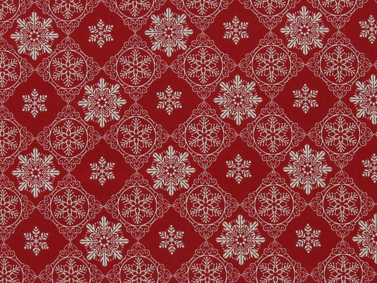 Snowflake Tiles Cotton Poplin Print, Red