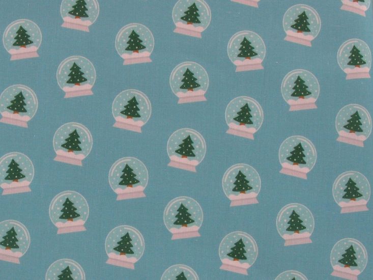 Snowglobe Christmas Trees Polycotton Print, Blue