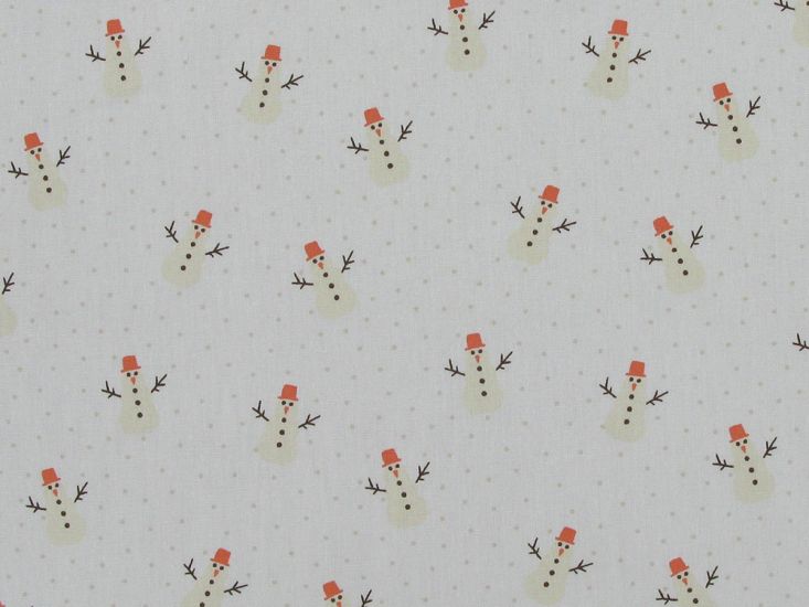 Snowman Hats Cotton Poplin Print, White