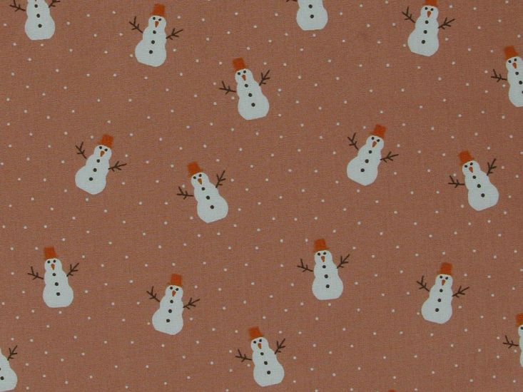 Snowman Spots Christmas Cotton Print, Salmon
