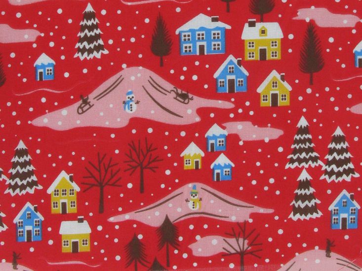 Snowy Season Polycotton Print, Red