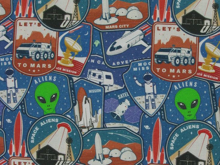 Space Alien Badges Cotton Print