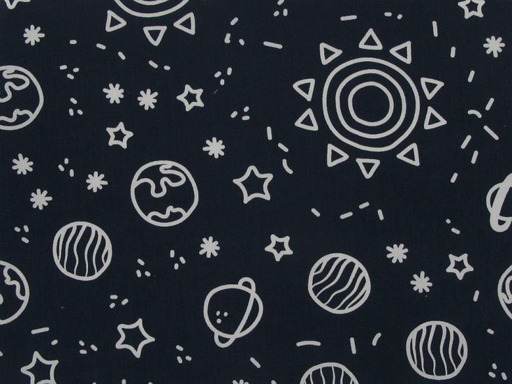 Space Polycotton Print, Dark Navy