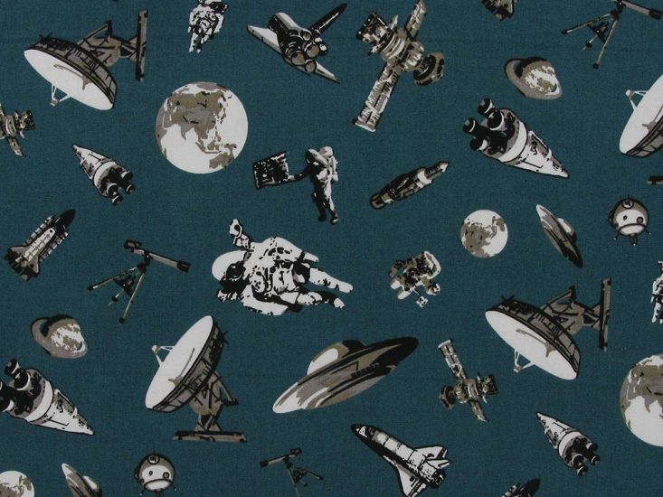 Space Station Cotton Poplin Print, Jade
