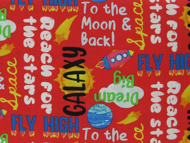 Space Travel Cotton Print, Red