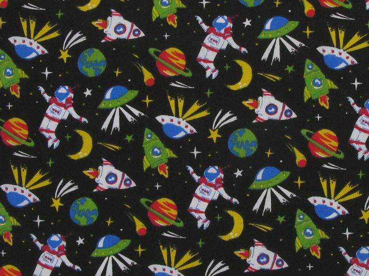 Spaceman Odyssey Polycotton Print, Black