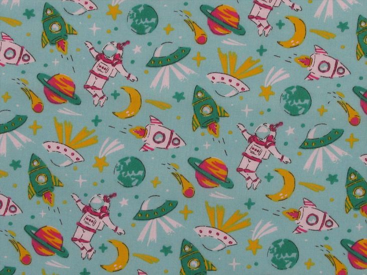 Spaceman Odyssey Polycotton Print, Mint