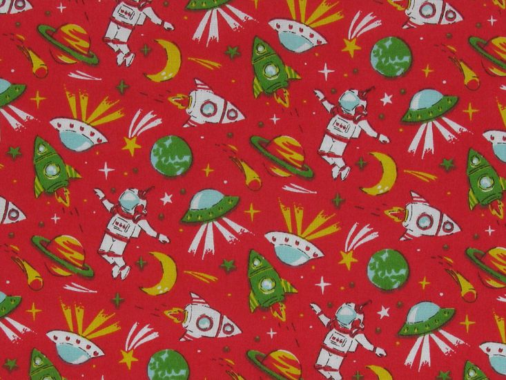 Spaceman Odyssey Polycotton Print, Red