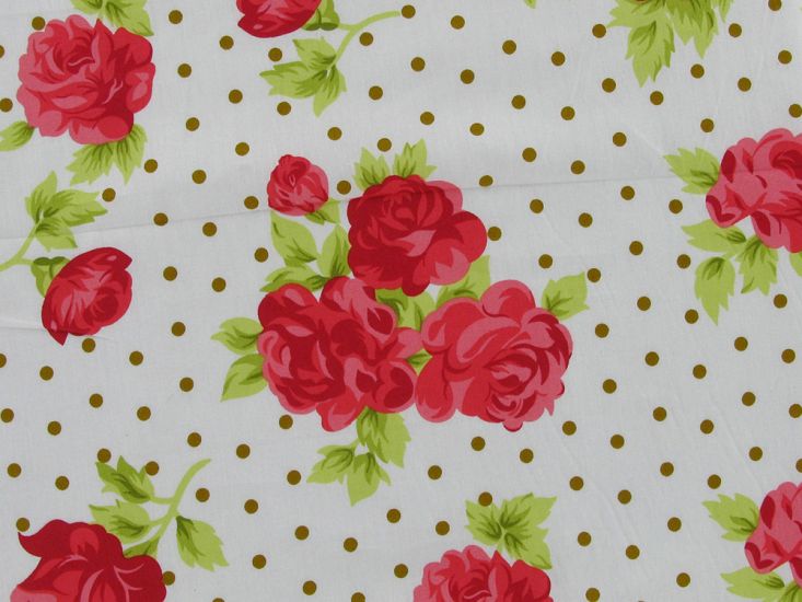 Spotted Rose Cotton Print, Gold Spot