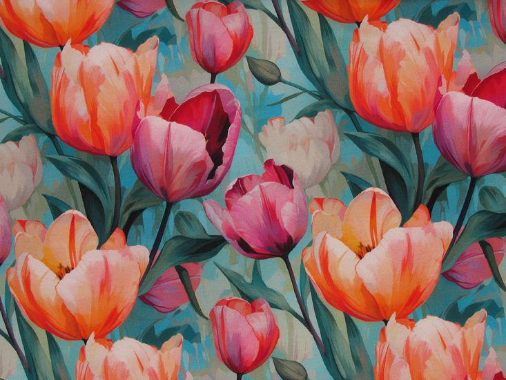 Spring Tulip French Terry, Turquoise