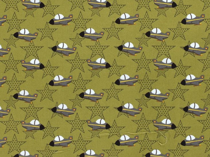 Star Airplane Cotton Poplin, Olive