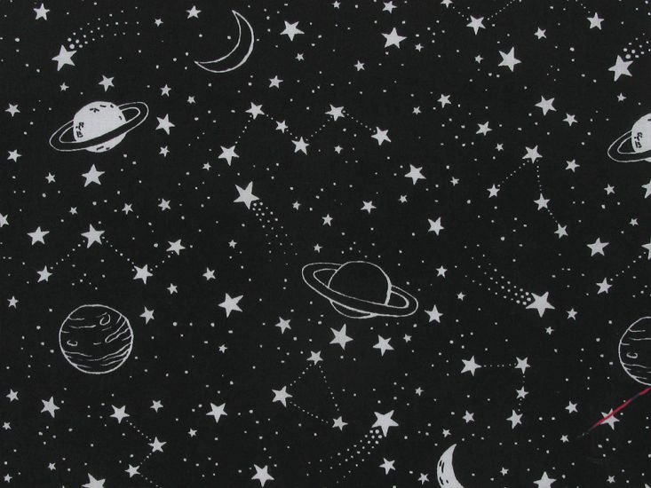 Stars and Planets Polycotton Print, Black