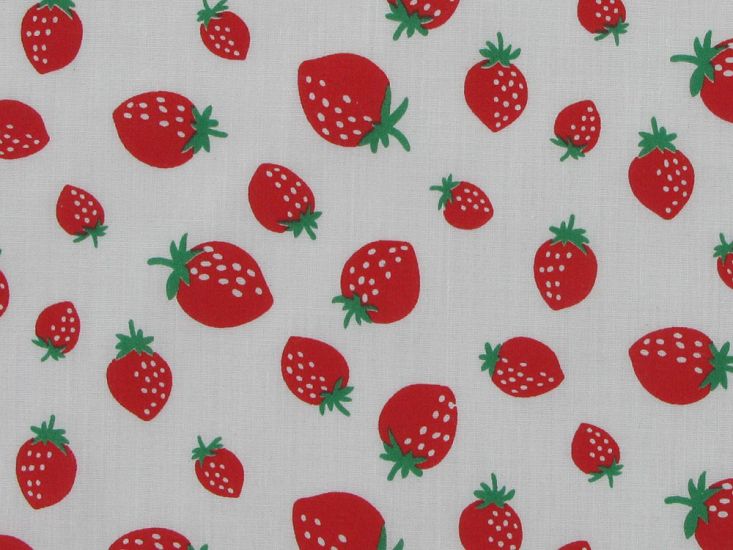 Strawberry Boost Polycotton Print, White