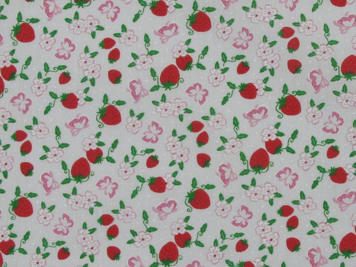 Strawberry Butterfly Polycotton Print, White